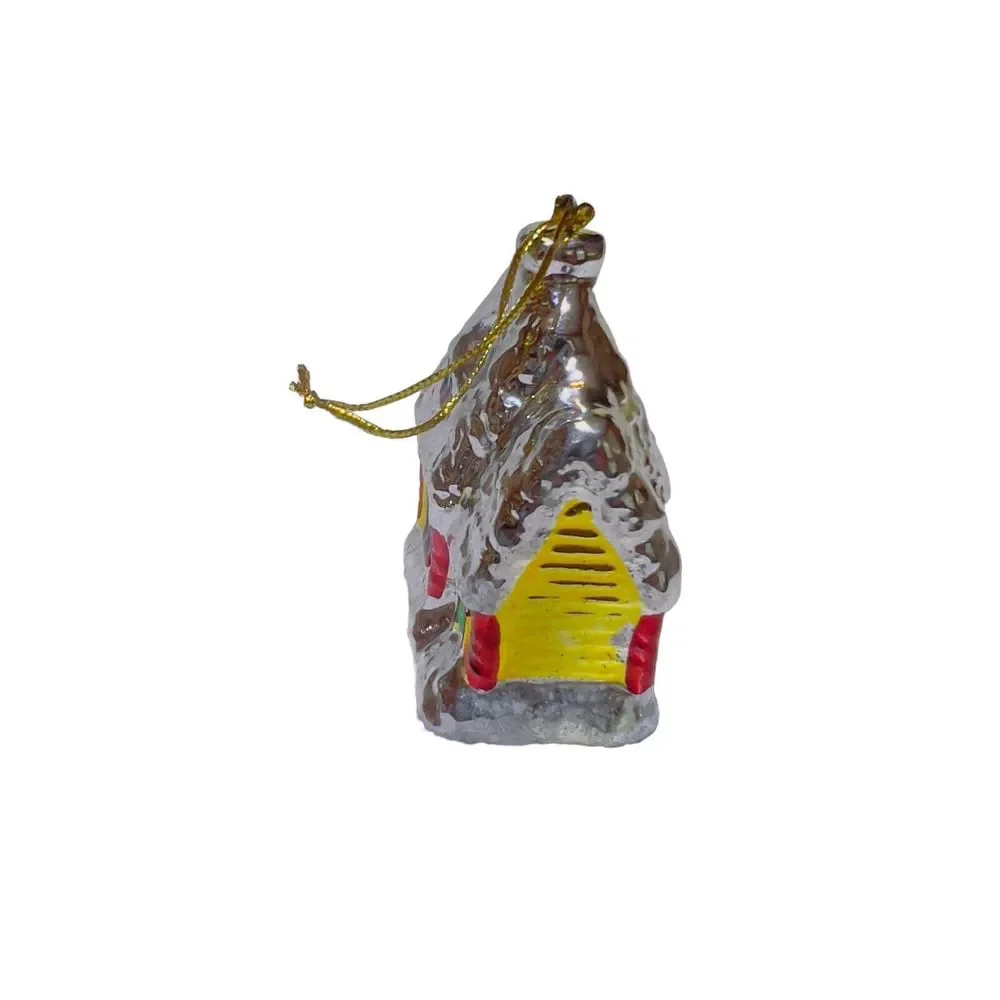 VTG Ceramic Christmas Tree Village House Metallic Glaze‎ Red Yellow Ornament